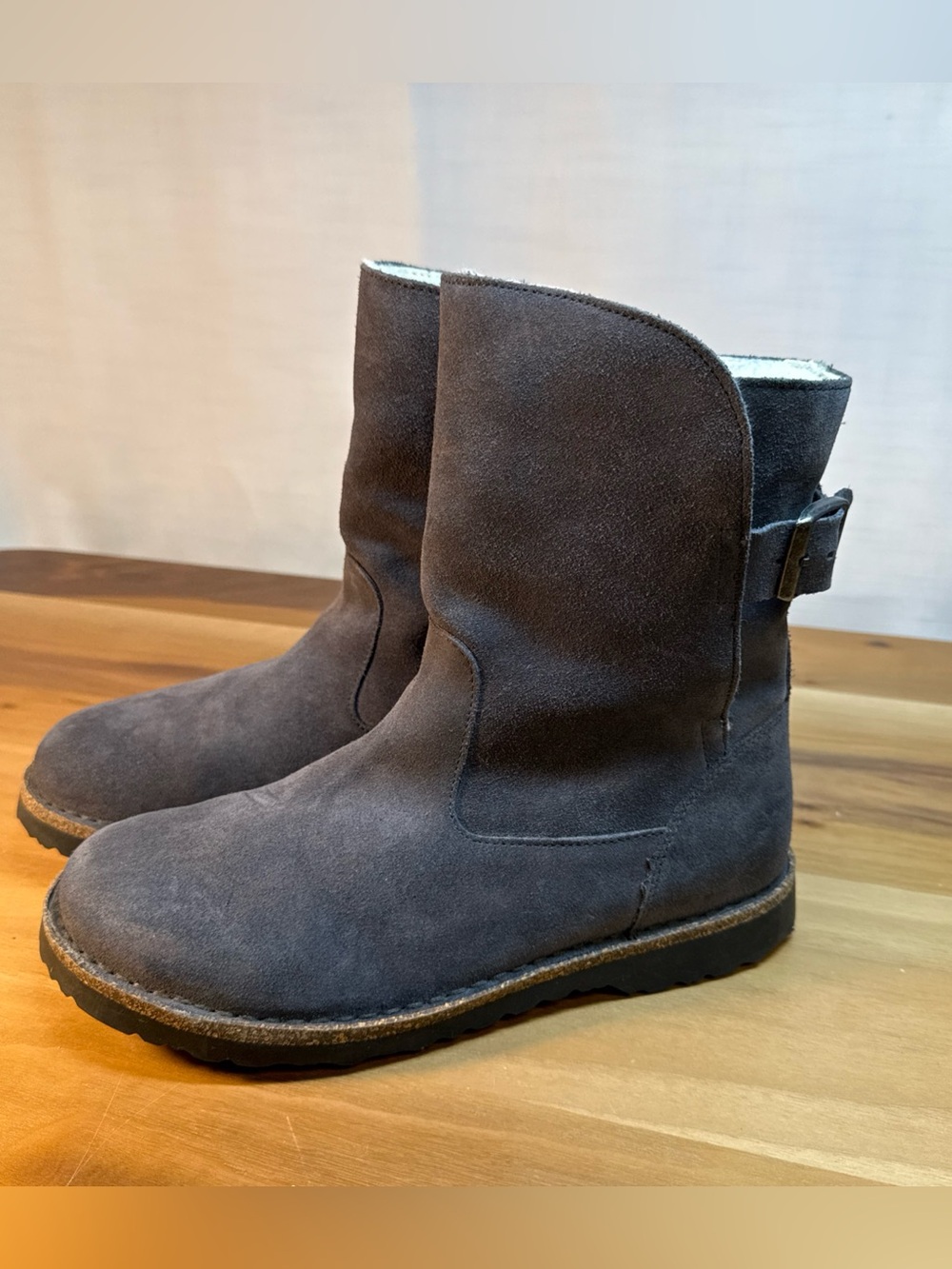 Birkenstock Uppsala Shearling Boots Womens Light Gray Suede Leather EU 39